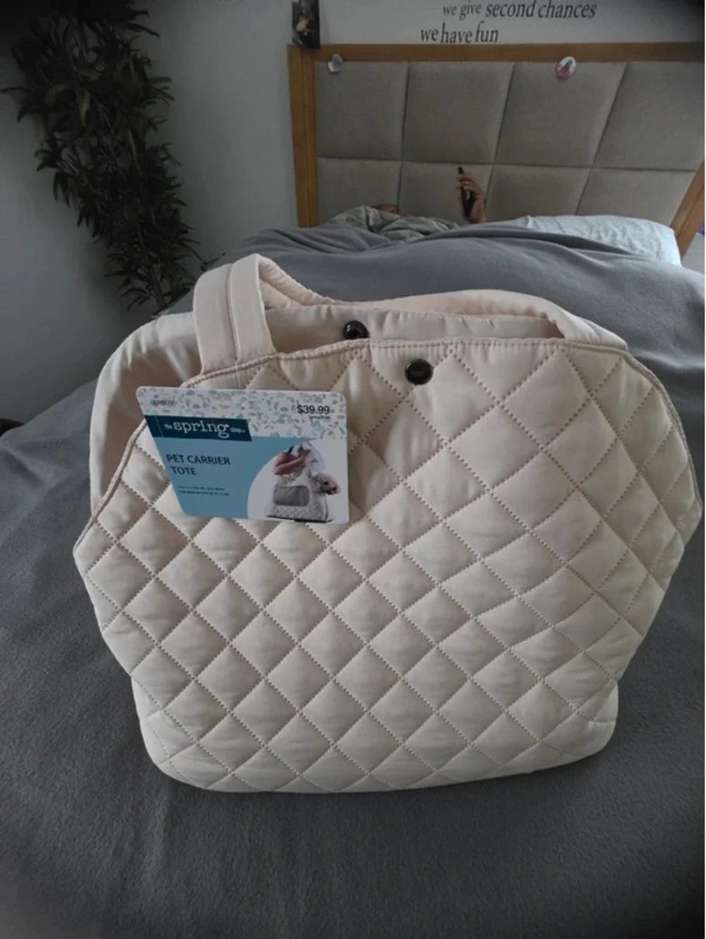 Pet Carrier Tote Quilted Cream – New